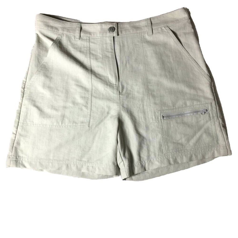 Rail Riders Womens Hiking Shorts Beige Nylon Zippered Pockets Flat Front  12 New